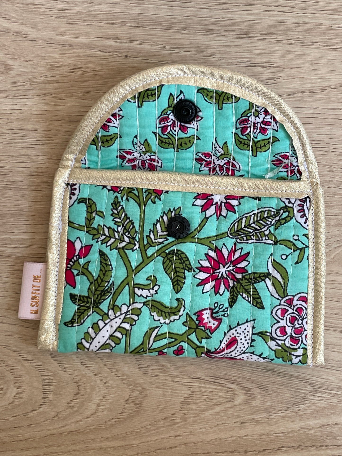 Porte-cartes « Claire » - tissu matelassé indien - vert turquoise