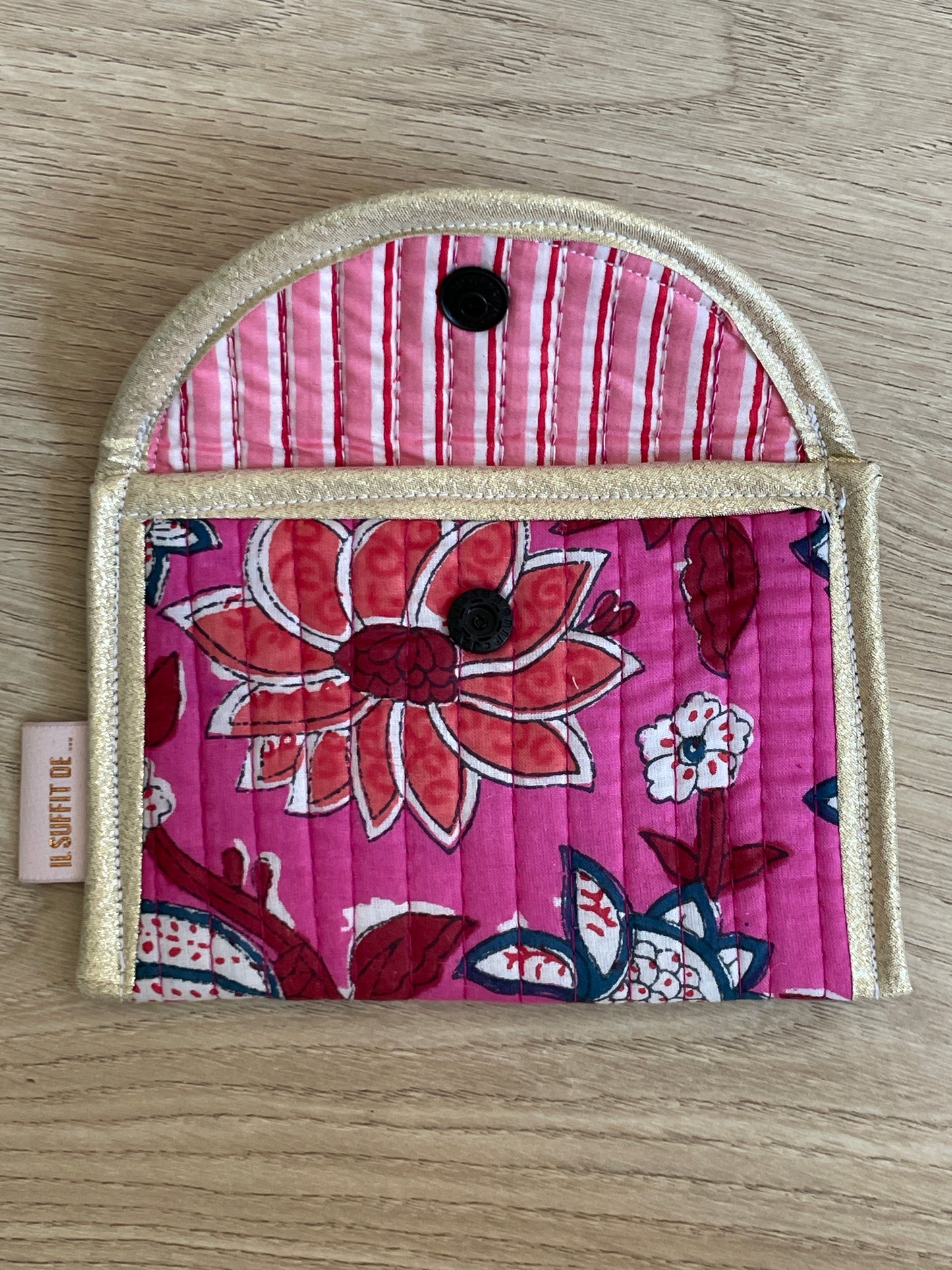 Porte-cartes « Claire » - tissu matelassé indien - rose fushia