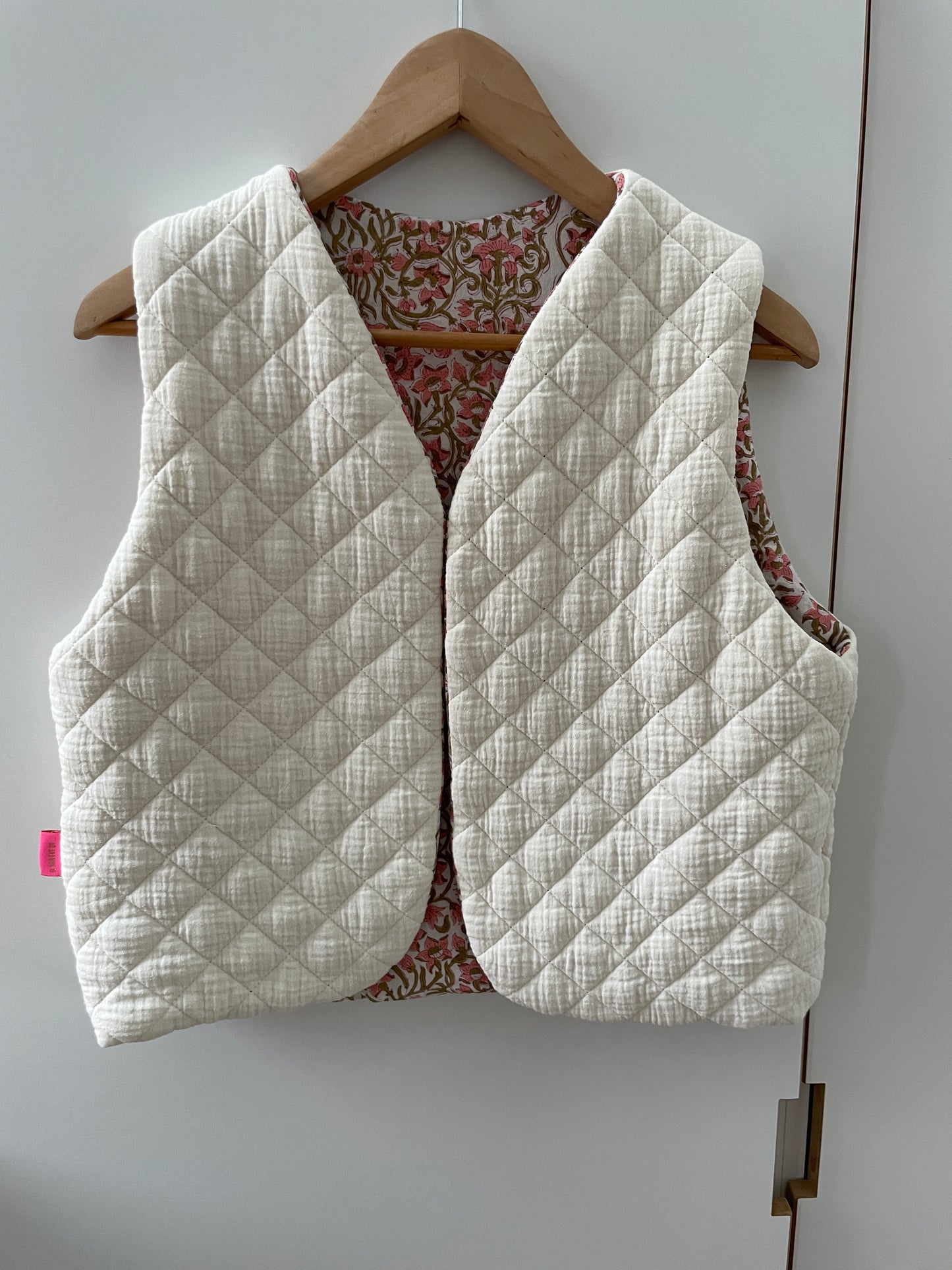Gilet sans manche réversible Matelassé et coton indien couleur rosé