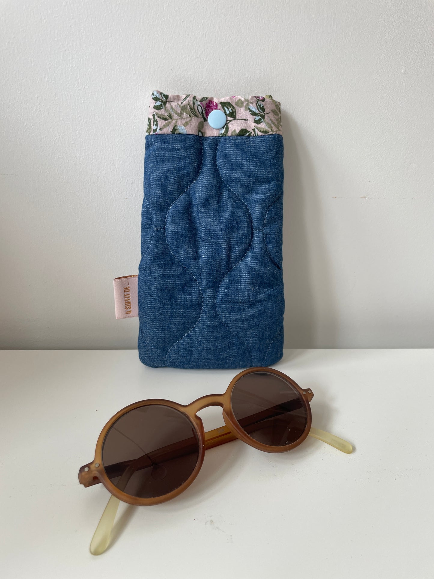 Étui à lunettes matelassé jean - tissu à petites  fleurs