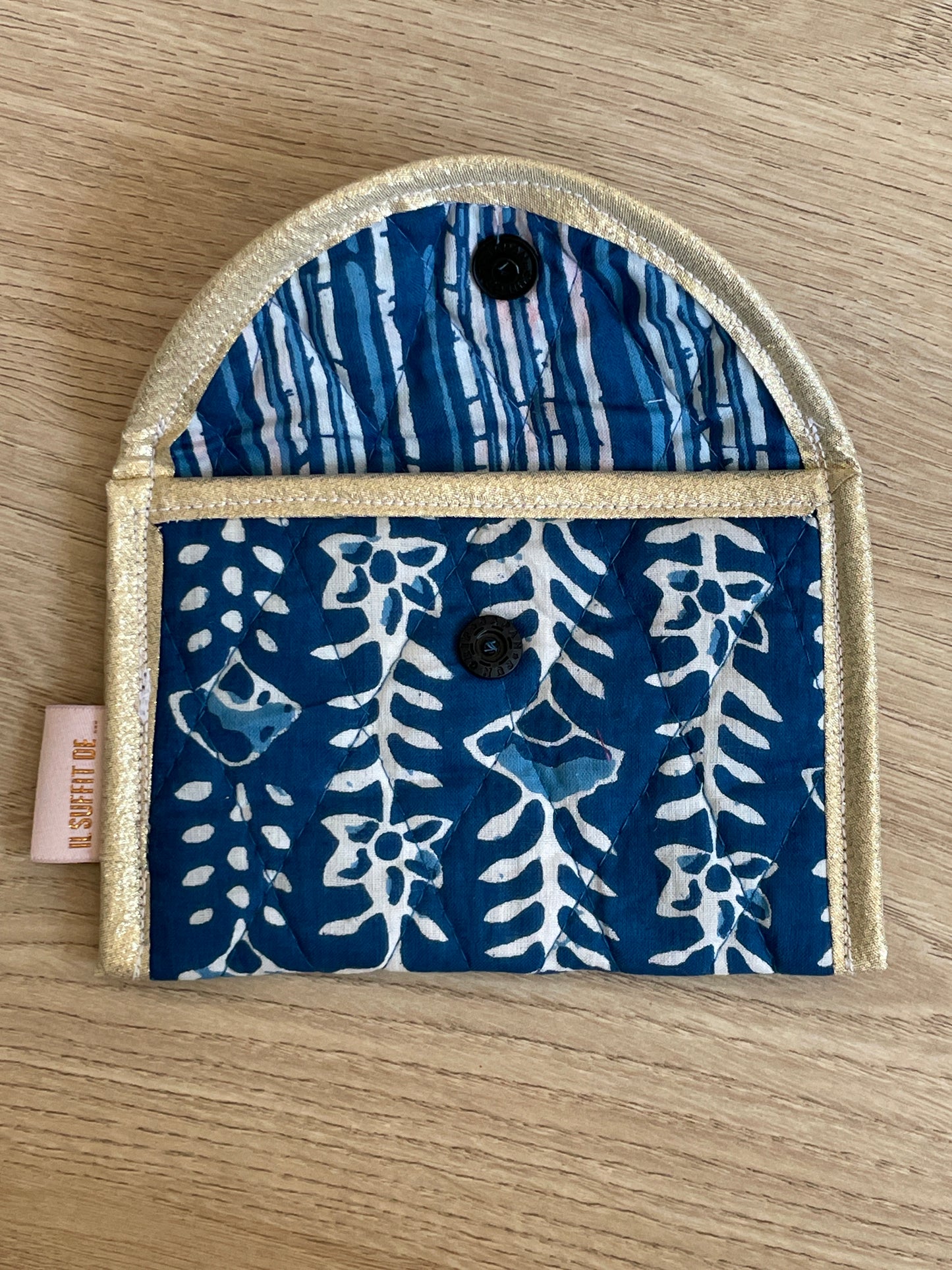 Porte-cartes « Claire » - Tissu matelassé indien - bleu