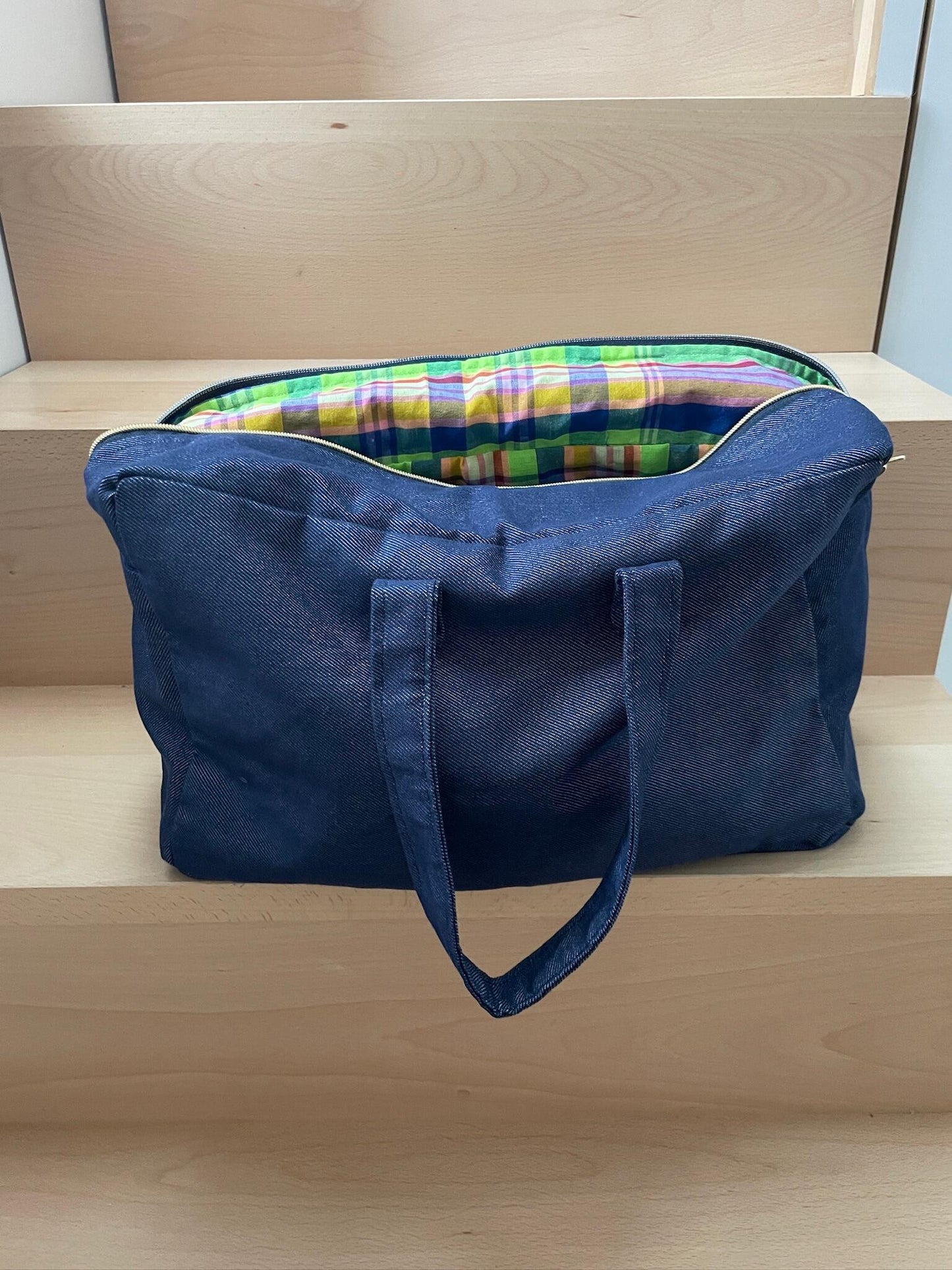 sac week end cabine jean intérieur tissu madras