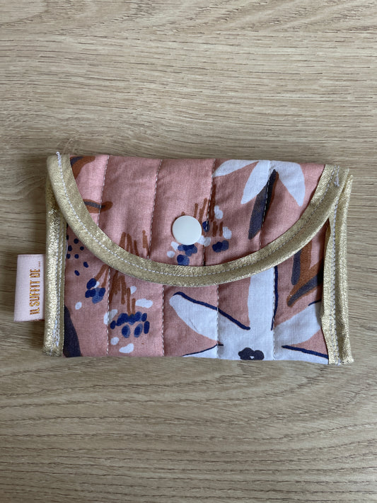 Porte-cartes « Claire » - Tissu matelassé grandes fleurs / vieux rose
