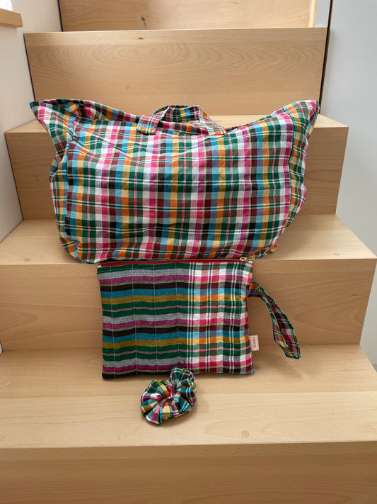 Trio : sac cabas, pochette zippée et chouchou assortis - Coloris 2
