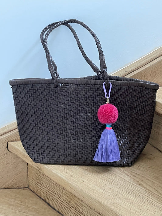 Bijoux de sac - pompons rose et mauve