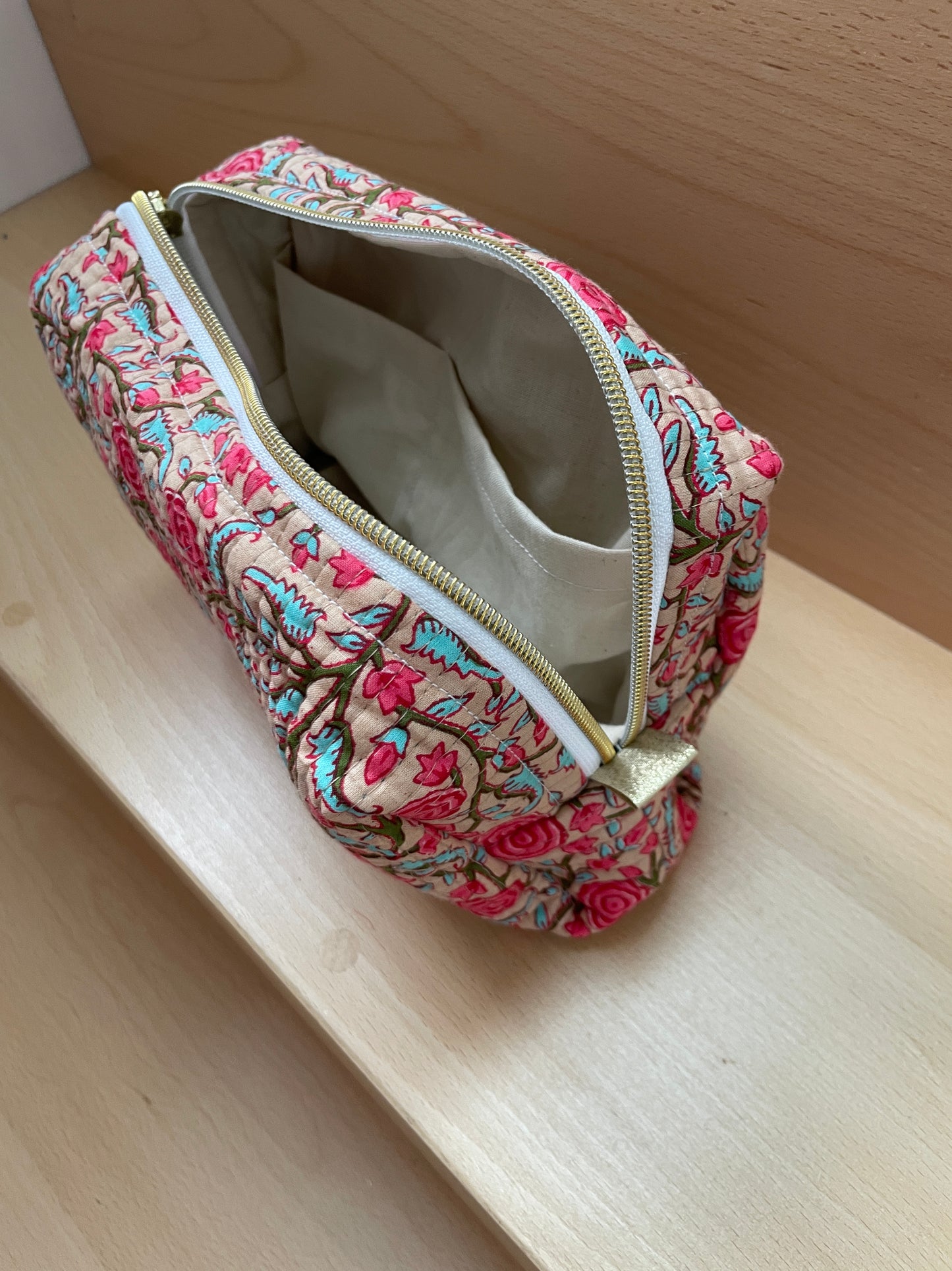 Trousse de toilette "Lucienne" matelassé indien beige et corail