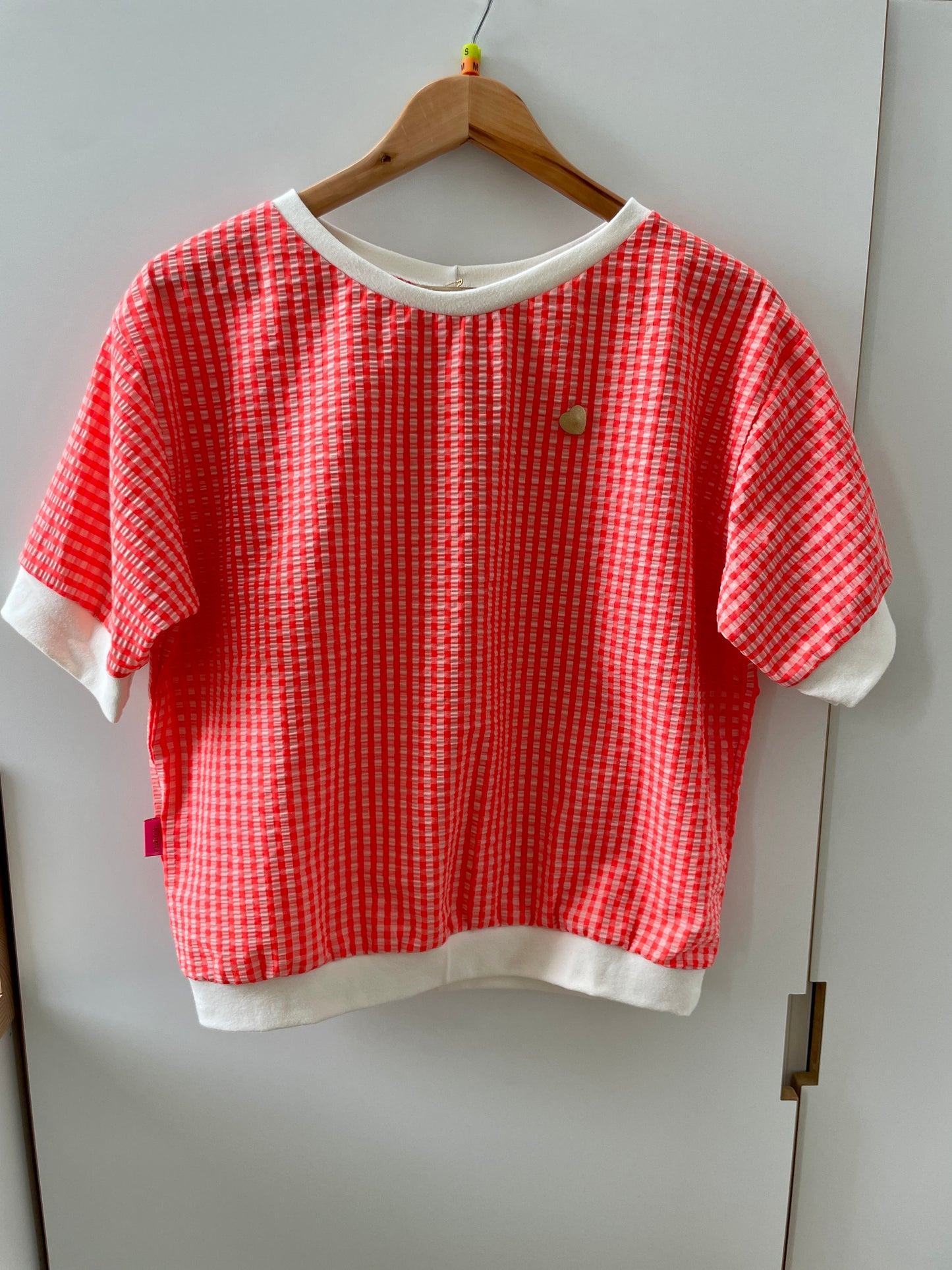 Blouse - vichy orange fluo et blanc - Style chic & décontracté
