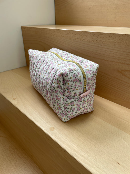 Trousse de toilette "Lucienne" Matelassé rose à petites fleurs