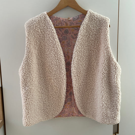 Gilet sans manche réversible Moumoute Sherpa et voile de coton indien rose clair - Taille L