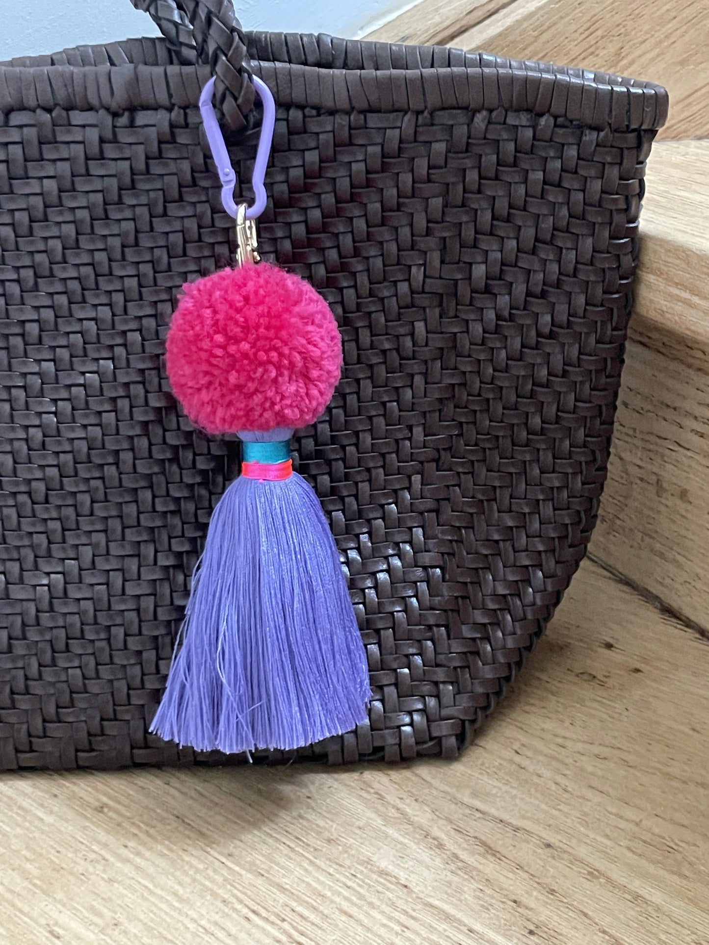 Bijoux de sac - pompons rose et mauve