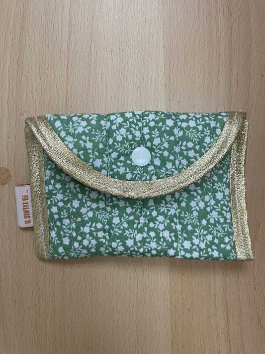 Porte-cartes « Claire » - Tissu petites fleurs blanches sur fond vert