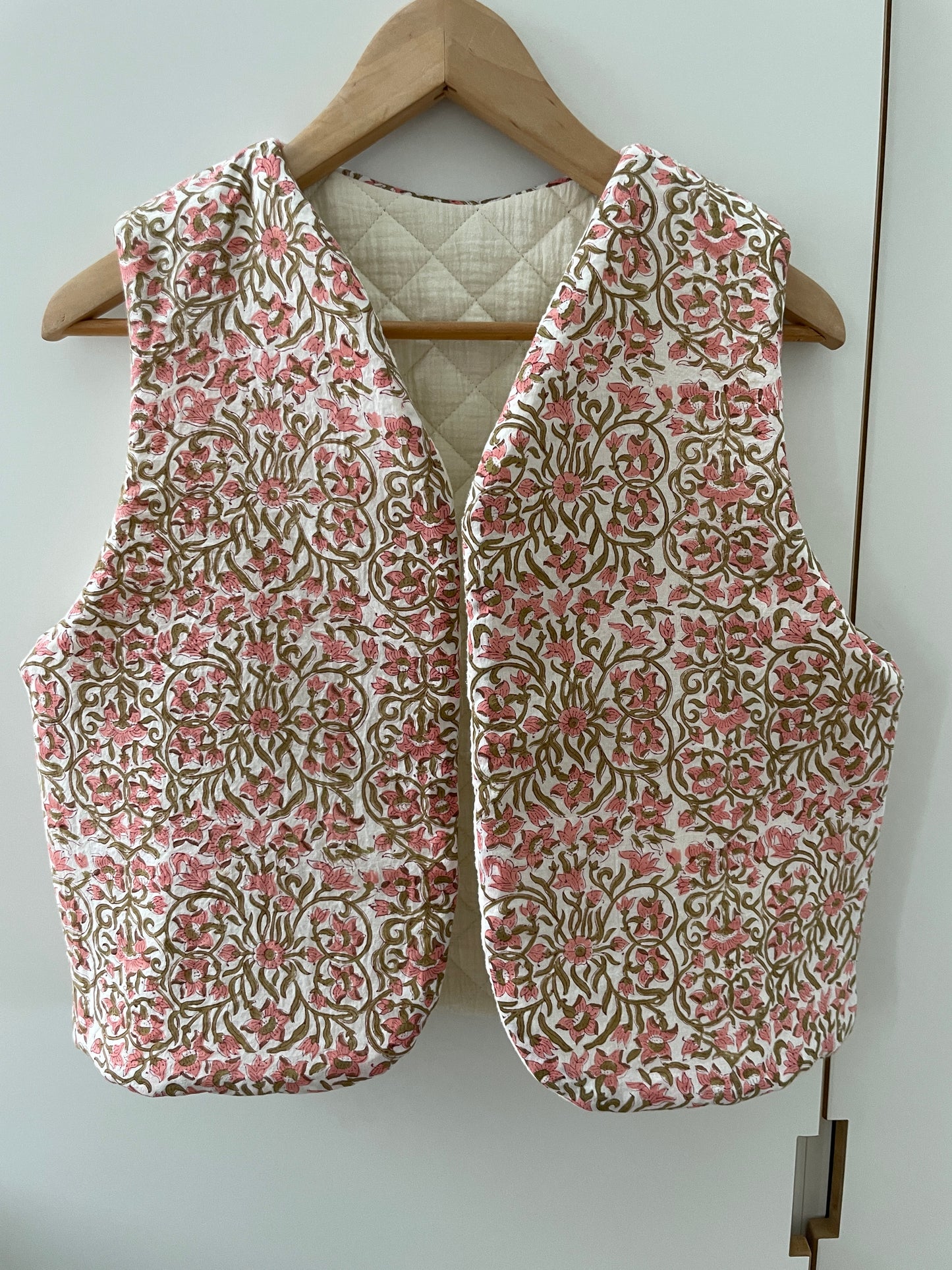 Gilet sans manche réversible Matelassé et coton indien couleur rosé