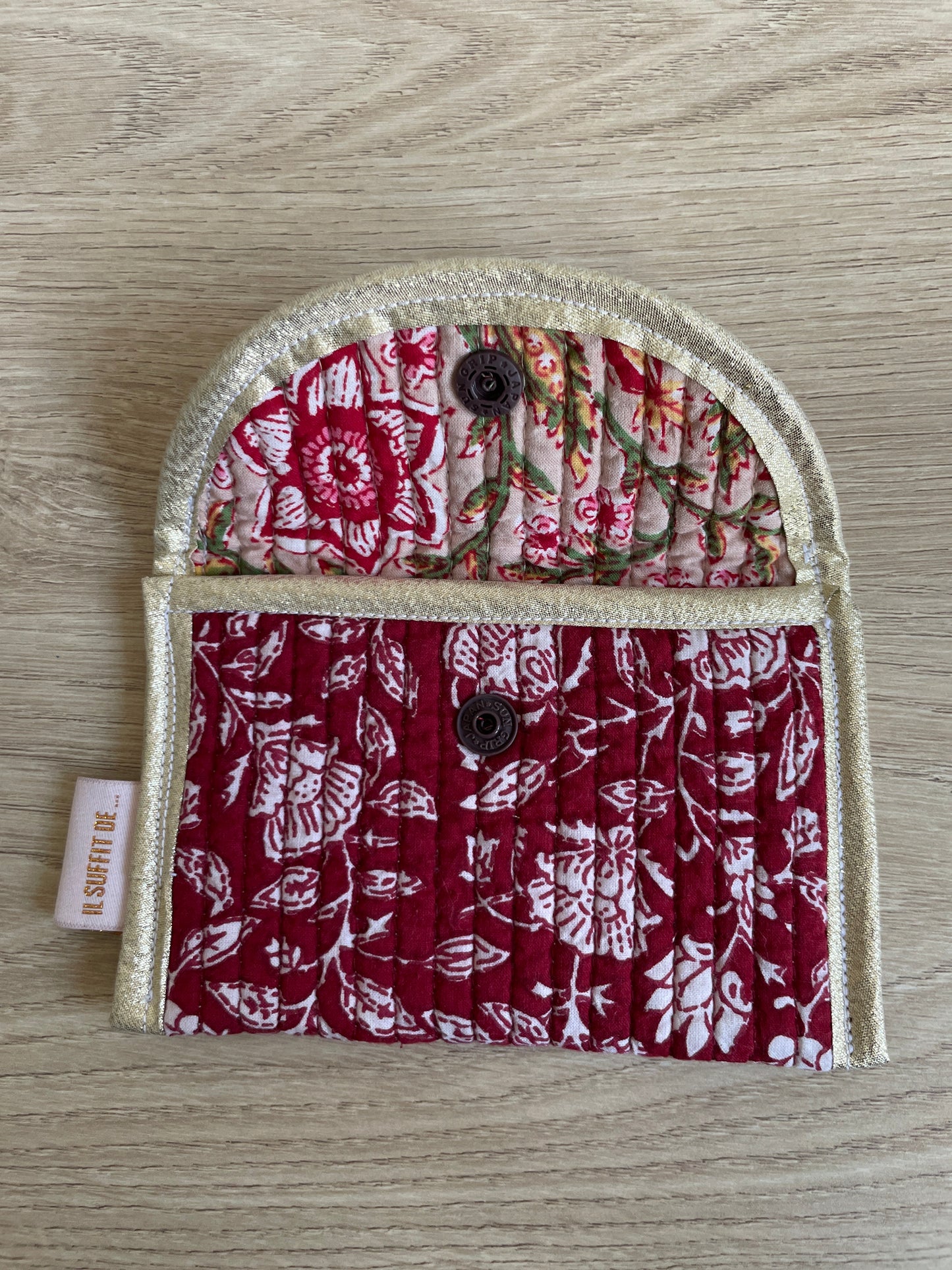 Porte-cartes « Claire » - tissu matelassé indien - rouge