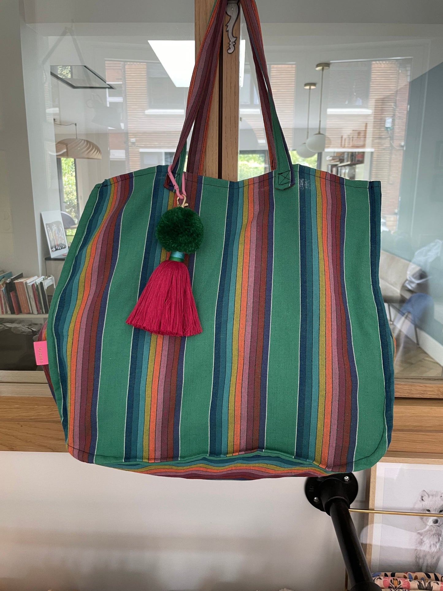 Bijoux de sac - pompons vert et rose