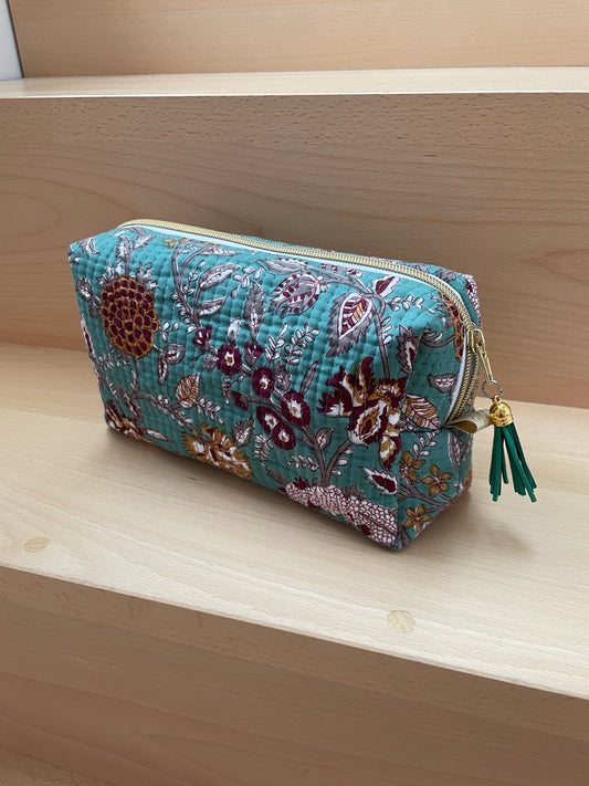 Trousse de toilette "Lucienne" matelassé indien verte