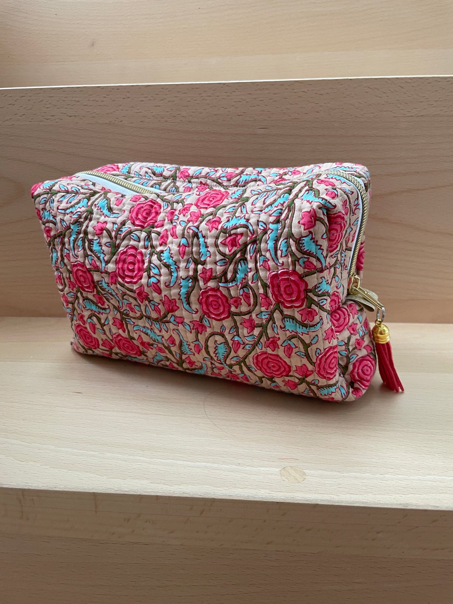 Trousse de toilette "Lucienne" matelassé indien beige et corail