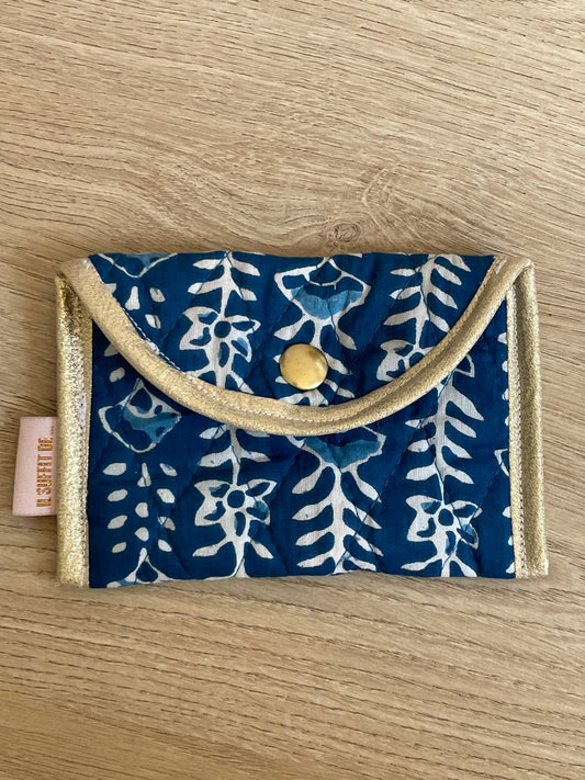 Porte-cartes « Claire »  - Tissu matelassé indien - bleu