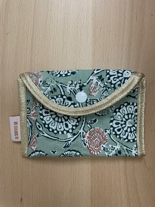 Porte-cartes « Claire » - Tissu Mandala Vert d'eau / motifs indiens