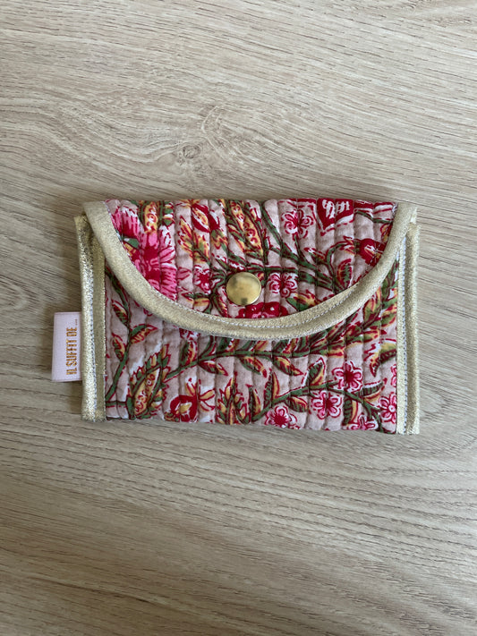 Porte-cartes « Claire » - tissu matelassé indien - fleuri