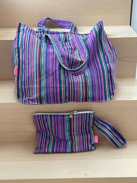 Collection « Les Cyclades » Grand sac cabas et sa pochette assortie (multicolore 🌈)