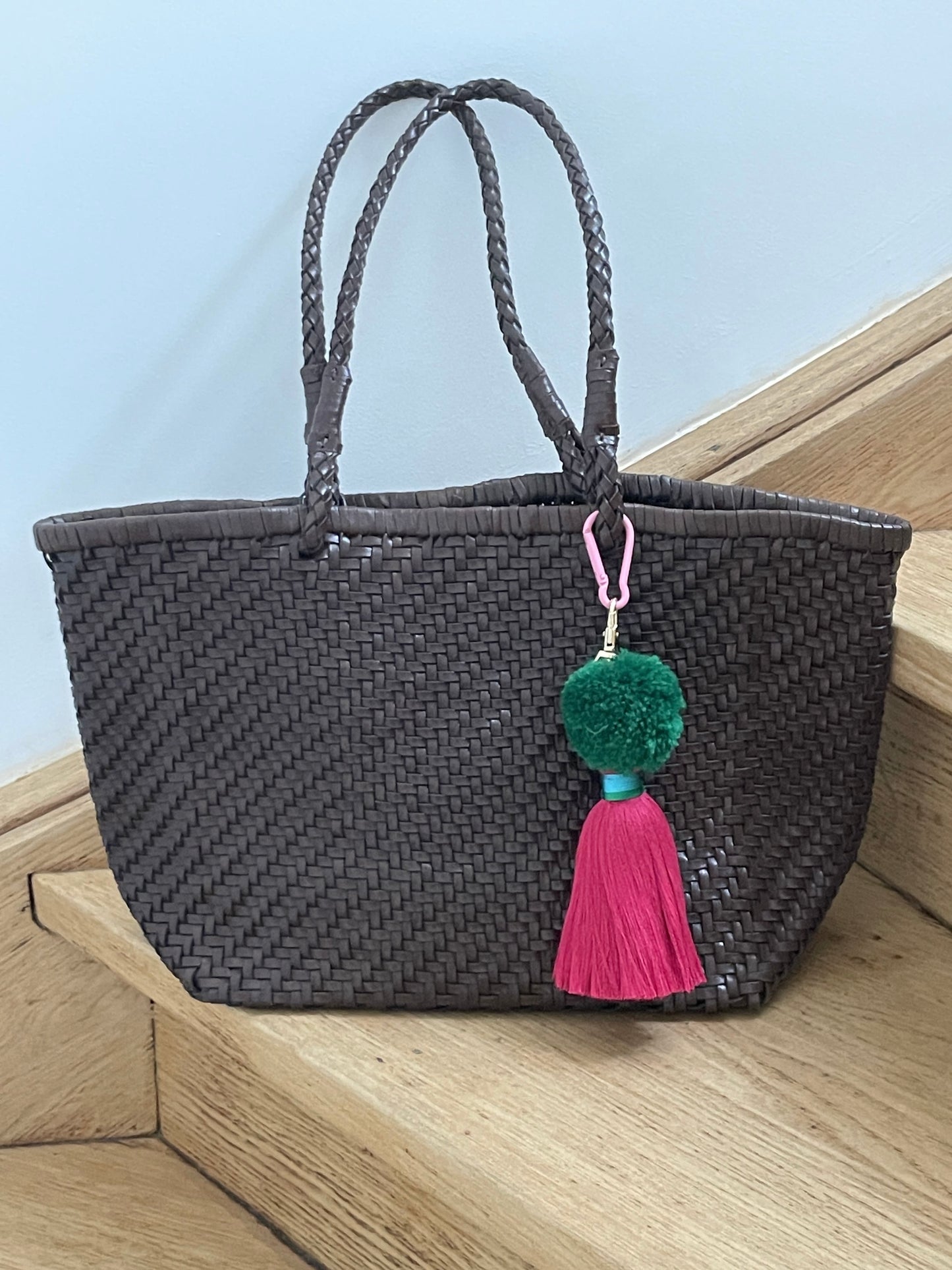 Bijoux de sac - pompons vert et rose