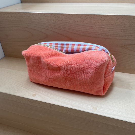 Rubrique "petits prix / fin de série » - Trousse de toilette bambou orange et intérieur vichy (sans poche)