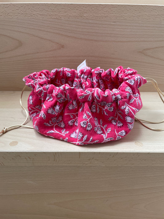 Trousse de Maquillage "Caro" Double gaze Rose et fleurs blanches