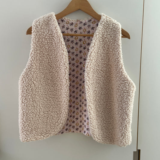 Moumoute Sherpa et intérieur double gaze de coton motifs fleurs de feuilles - Taille L