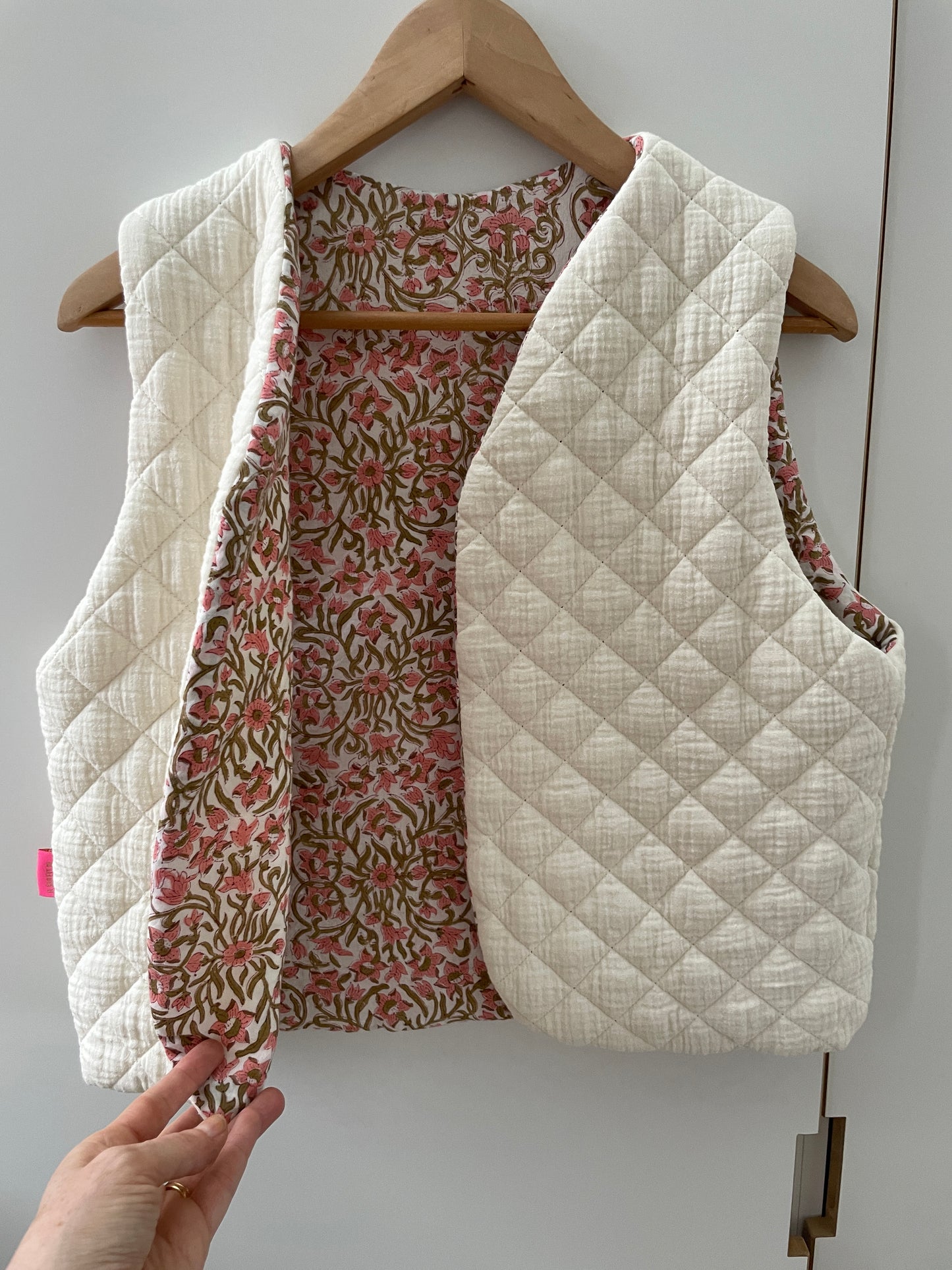 Gilet sans manche réversible Matelassé et coton indien couleur rosé