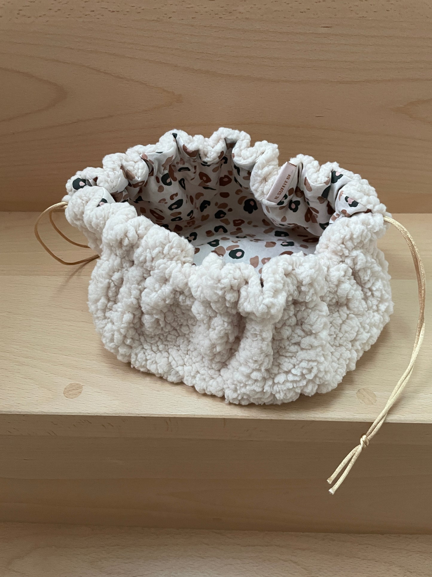 Trousse de Maquillage "Caro" en Sherpa moumoute et intérieur coton motif léopard