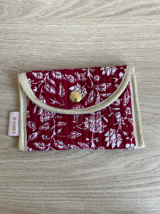 Porte-cartes « Claire » - tissu matelassé indien - rouge