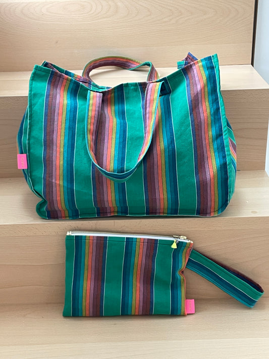 Collection « Les Cyclades » Grand sac cabas et sa pochette assortie (vert 💚)