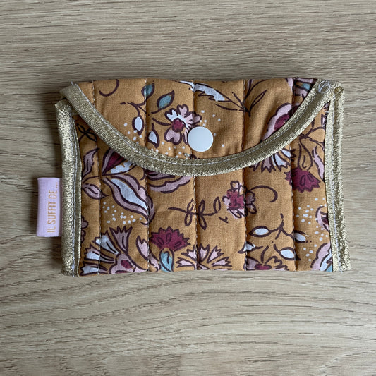 Porte-cartes « Claire » - Tissu mandala jaune ocre