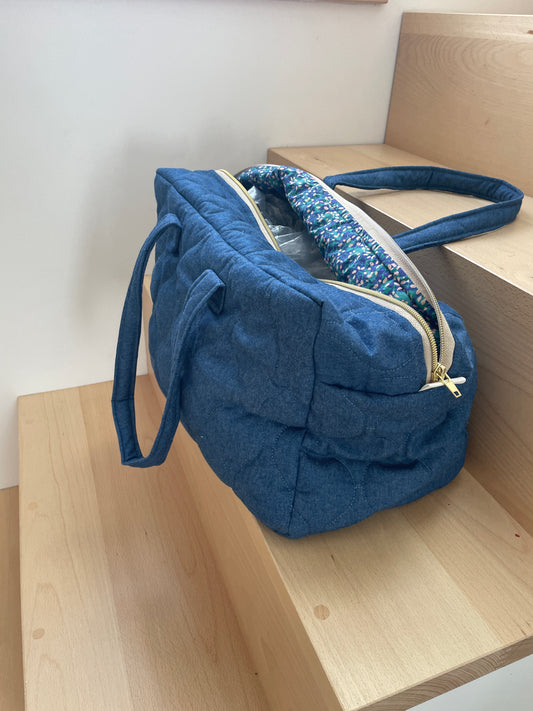 Sac « Meli » le sac weekend ou pour bébé - Tissu matelassé jean et coton assorti
