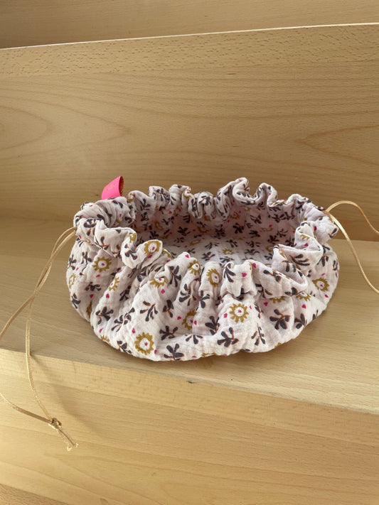 Trousse maquillage CARO – gaze de coton mauve à motifs