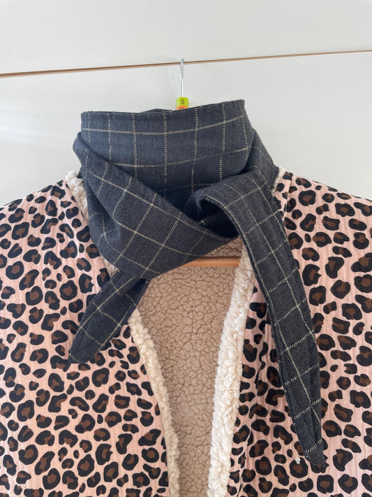 Écharpe "Sophie" en sergé de coton anthracite et carreaux lurex