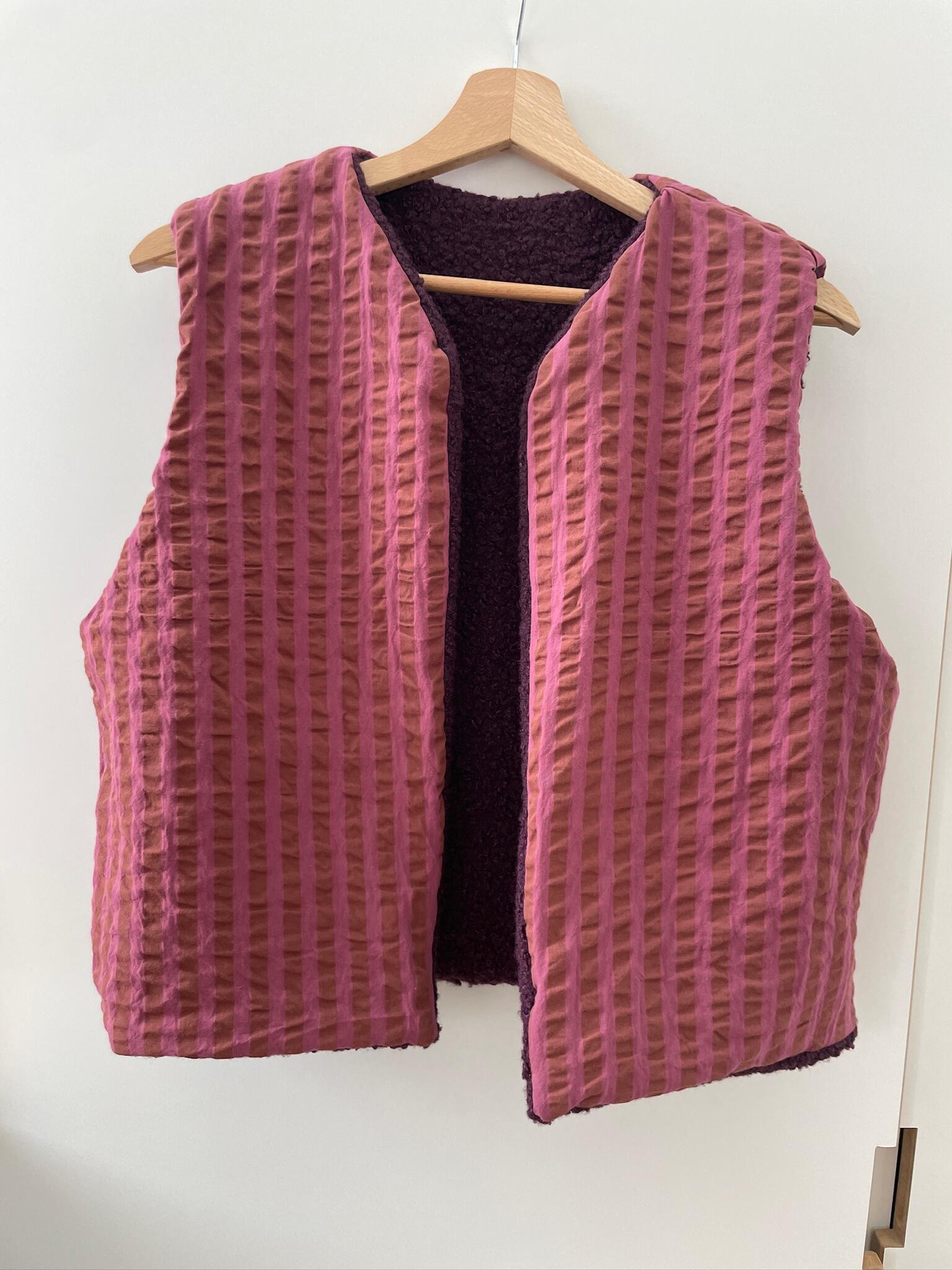 gilet sans manche seersucker bordeaux rayures