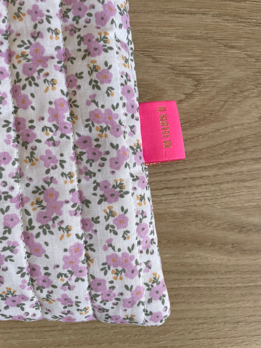 Housse ordinateur portable matelassée - rose avec petites fleurs - 15 pouces – Fabrication artisanale à Lille